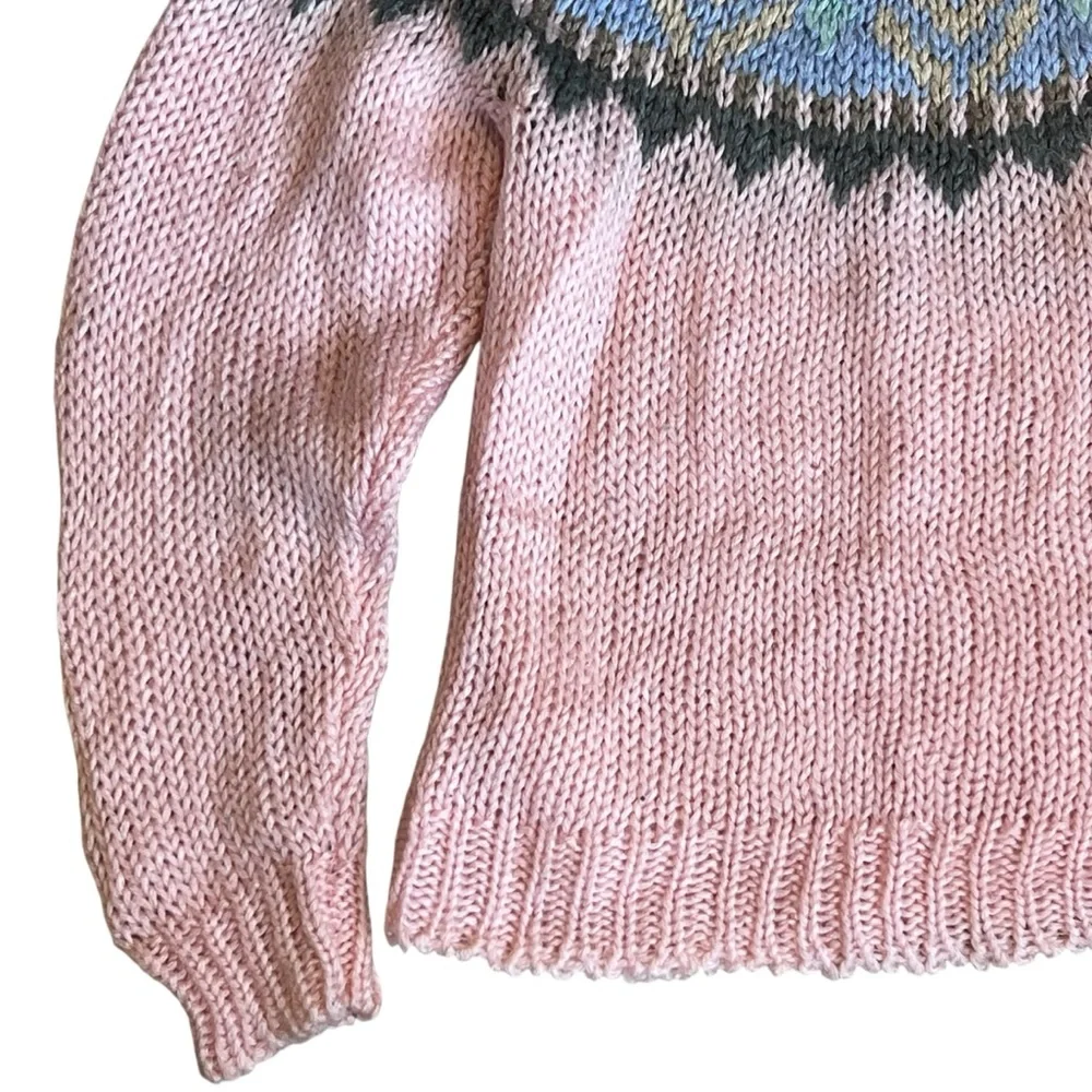 Le Pull-Over 80s Vintage Women’s Sz S Pink Fair Isle Sweater Pullover Crewneck